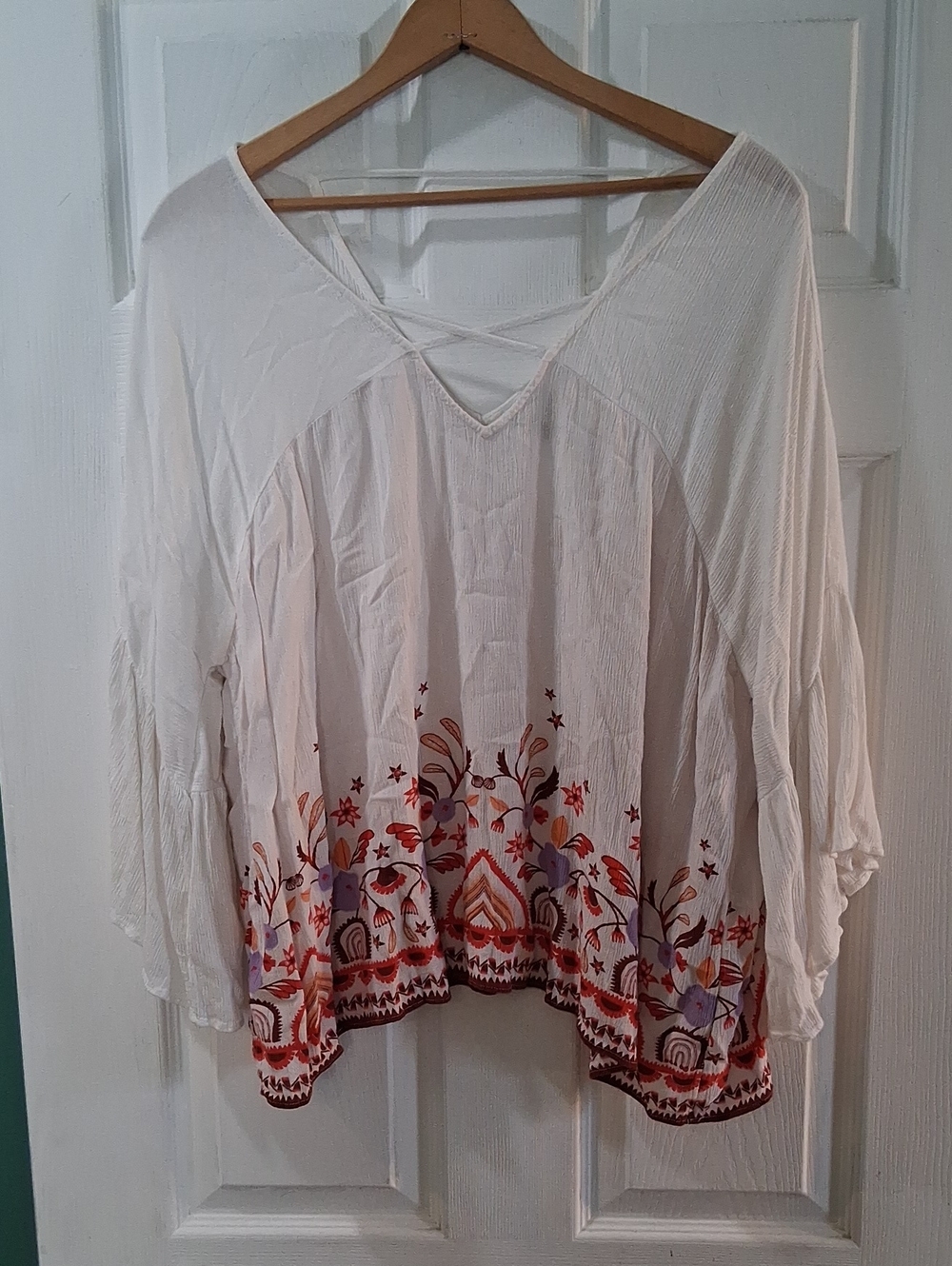 a.n.a White Tunic Top with Red and Purple Floral Design